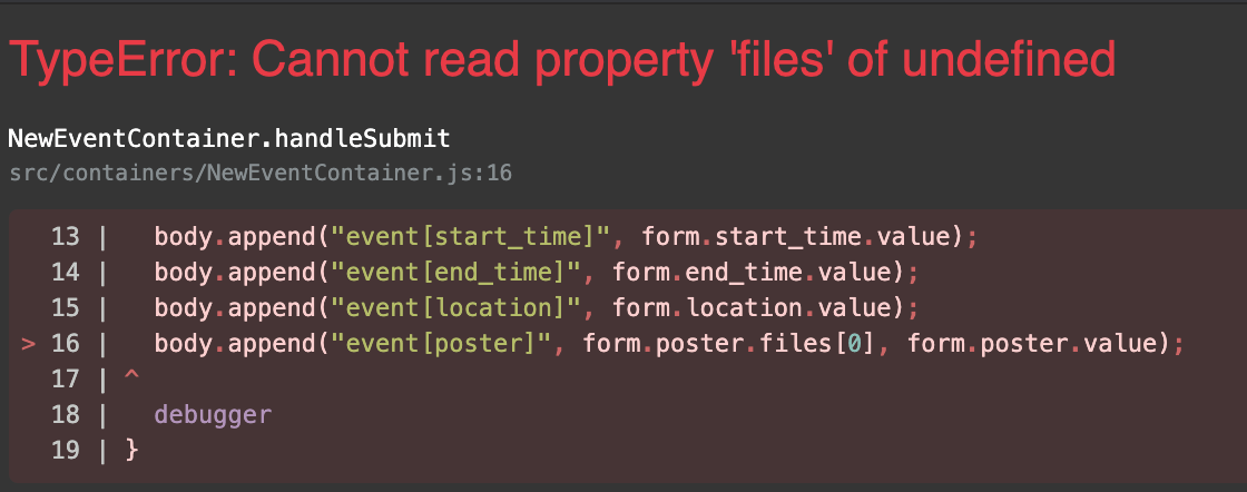 Cannot Read Property files of undefined